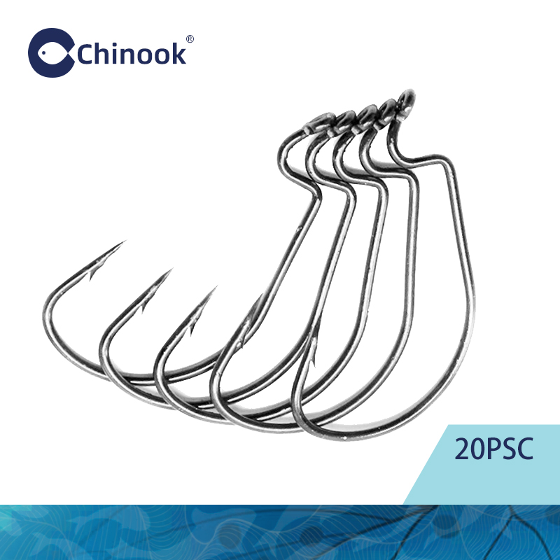 Fishing Hook Offset - Chinook 20 Stück breiter texanischer Wurmhaken