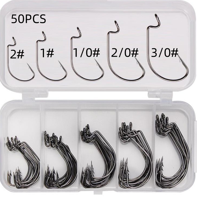 Fishing Hook Offset - 50 Stück/Box Hochkarbon-Stahl Angelhaken mit Offset