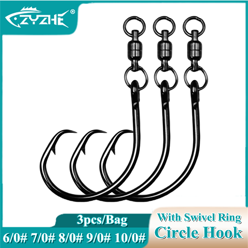 Fishing Hook Circle - ZYZHE 3/6/9 Stück Kreishaken mit Wirbelring
