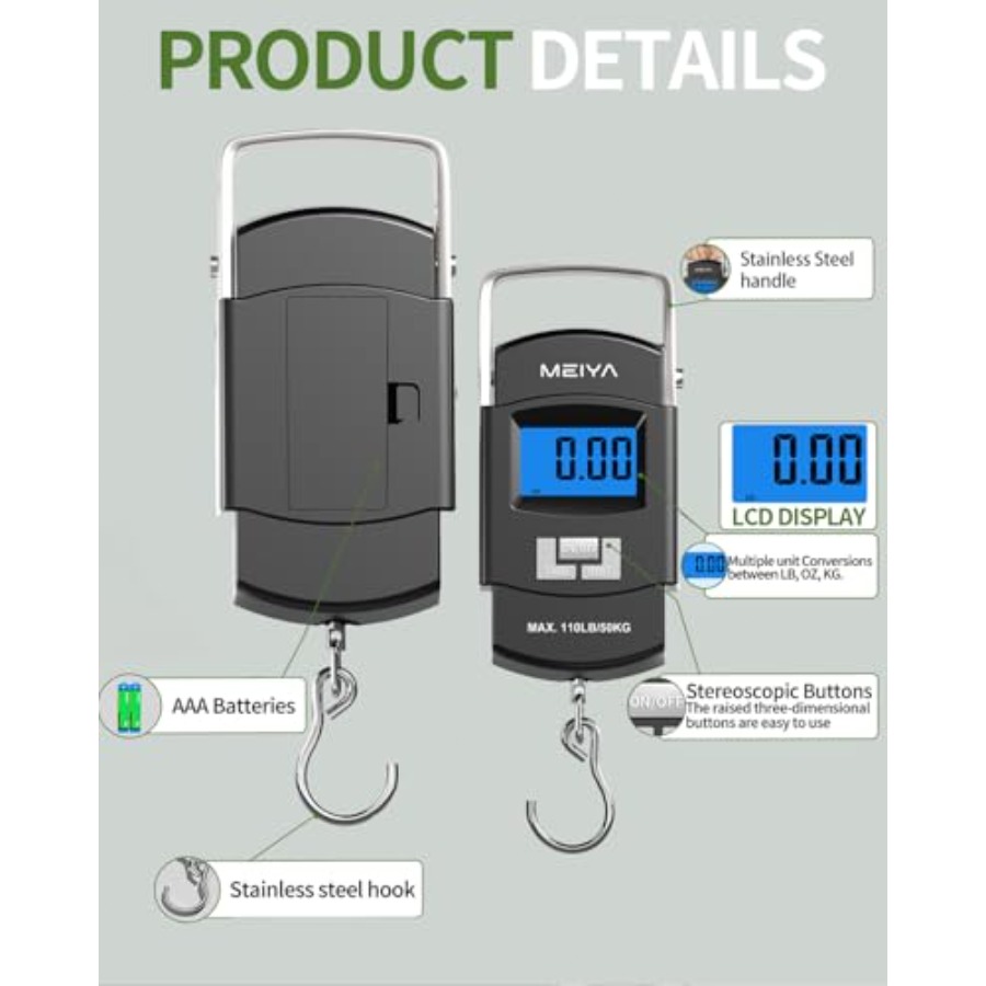 Fischwaage, 110 lb/50 kg, digi – Fishing Hook Stainless Steel Bewertung und Preis